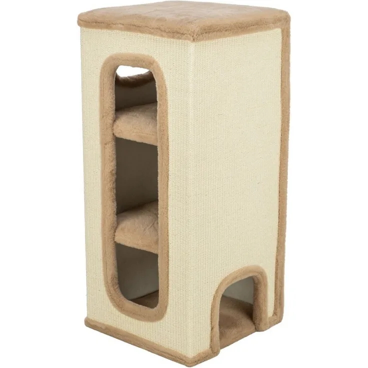 TRIXIE Kratztonne Cat Tower Doria, taupe, 85 cm, aus Holz für Katzen, 13.32 kg