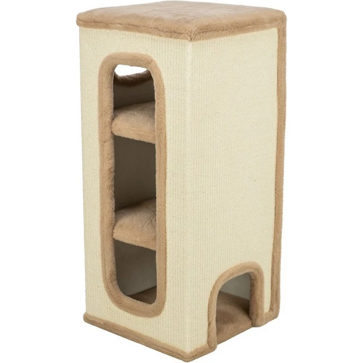 TRIXIE Kratztonne Cat Tower Doria, taupe, 85 cm, aus Holz für Katzen, 13.32 kg