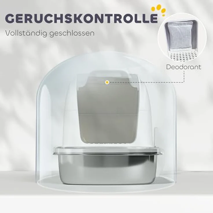 PawHut Katzenklo Edelstahl mit Deckel, geschlossene Katzentoilette inklusive Streuschaufel, für Katzen unter 5 kg, 52,4 x 41,3 x 42 cm, Weiß – Bild 4