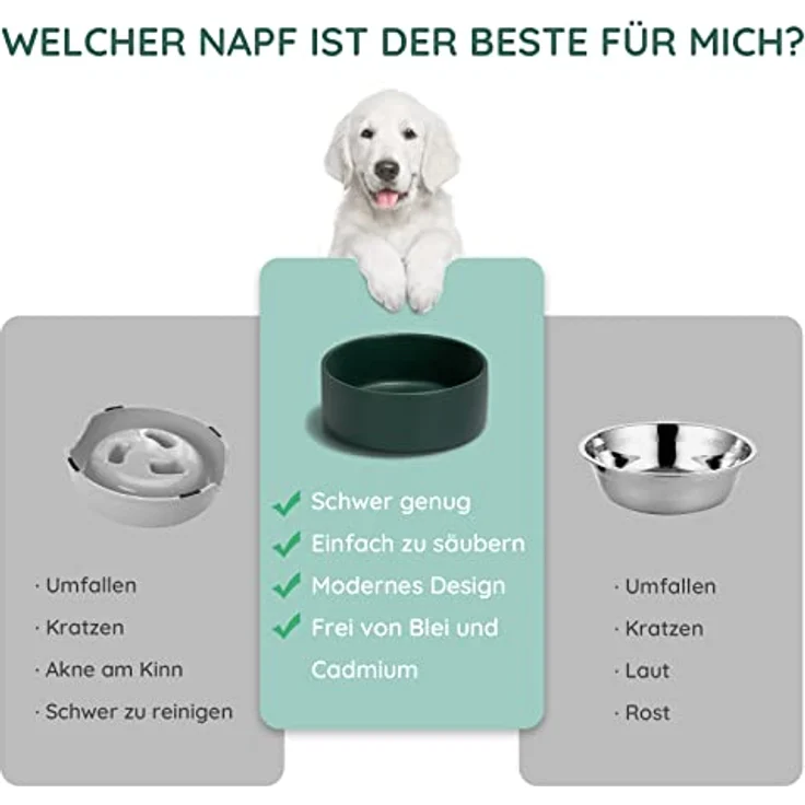 SPUNKYJUNKY Keramik Futternapf mit Bambus Ständer, 400ml für Katzen und kleine Hunde, grün – Bild 2