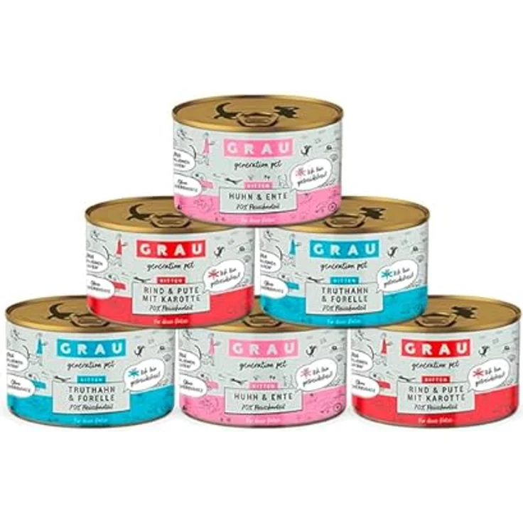 GRAU – Nassfutter für Katzen, Mischtray Kitten Generation Pet, 6er Pack (6 x 200 g), getreidefrei, verschiedene Menüs – Bild 1