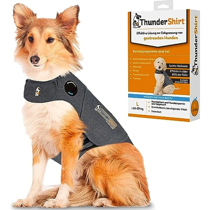Thundershirt Petlife Hundemantel, Größe L, grau, beruhigende Weste für ängstliche Hunde – Bild 1