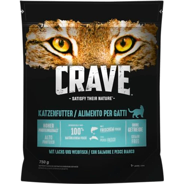 CRAVE Katzenfutter Trockenfutter Adult 1+ mit Lachs & Weißfisch, Alleinfuttermittel für ausgewachsene Katzen, 1 Beutel (750g) – Bild 1