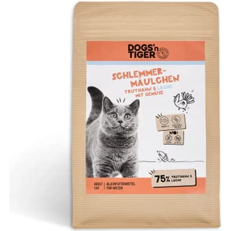 DOGS' n TIGER Schlemmermäulchen Trockenfutter für Katzen, 75% Fleischanteil, ohne Zucker & Getreide (Truthahn und Lachs mit Gemüse | 1,5 kg) – Bild 1