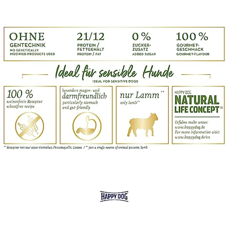Happy Dog Neuseeland Sensible Trockenfutter für Hunde, Adult, mit Lamm, weizenfrei, 4 kg – Bild 2