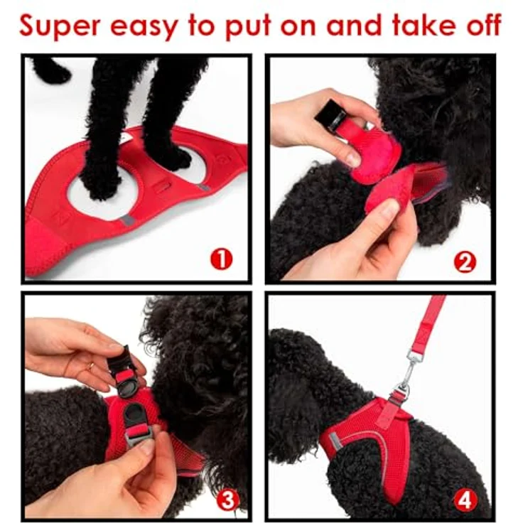 Tailpetz Air-Mesh Brustgeschirr für kleine und mittelgroße Katzen und Hunde – Weich, Atmungsaktiv, Strapazierfähig, Leuchtendrot, XL (Brustumfang 66–70cm) – Bild 3