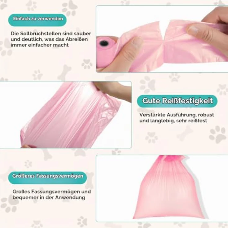 AiQInu 225 Stück Hundekotbeutel, Bunte Kotbeutel Rollen, Unparfümiert, 22 x 30 cm (15 Rollen, 15 pro Rolle) – Bild 4