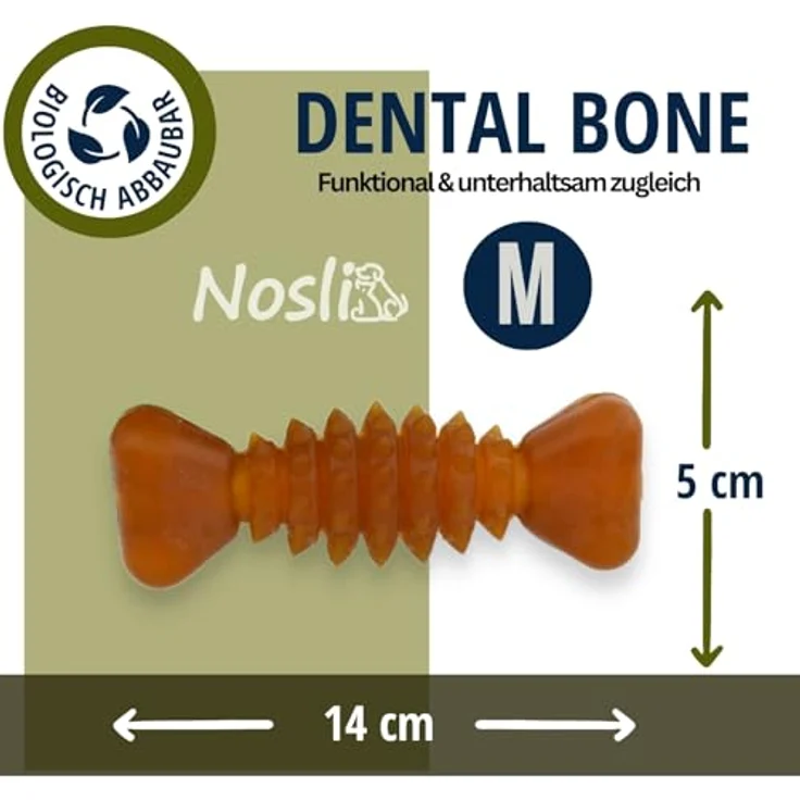 Nosli Natural Toys Dental Bone, Gummi Kauknochen für Hunde, aus Naturkautschuk ohne Farbstoffe, Größe M mit Noppen zur Zahnreinigung – Bild 3