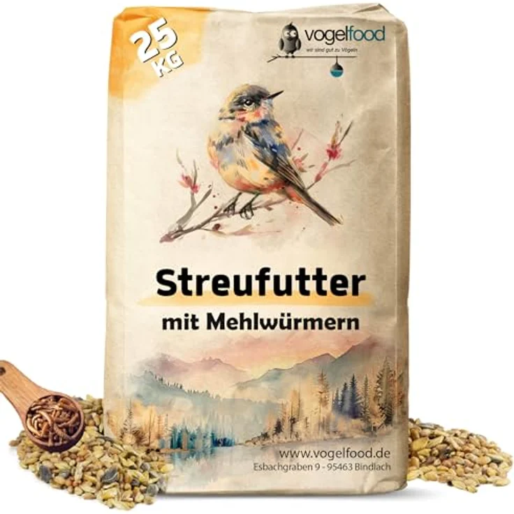 vogelfood 25 kg Streufutter mit Mehlwürmern für Wildvögel, hochwertige Ganzjahresmischung ohne Ambrosia – Bild 2