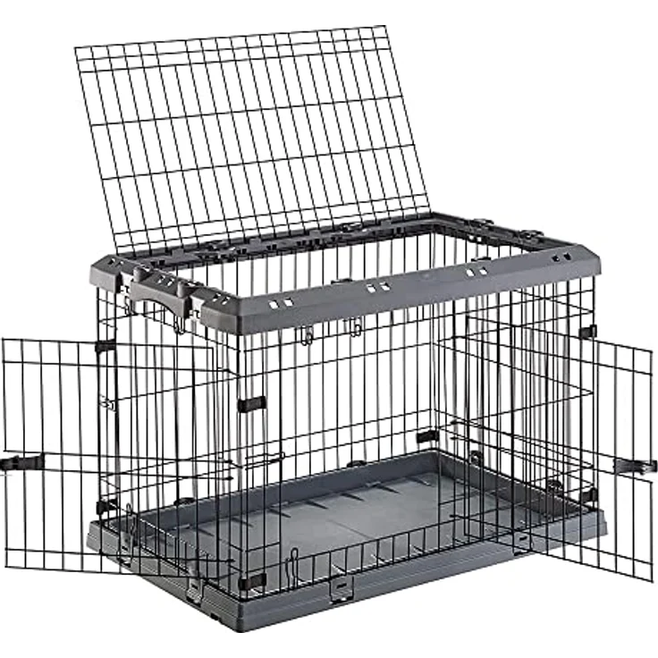 Ferplast Transportbox Superior, faltbare Hunde-Transportbox mit Trennwand und abnehmbarem Dach, grau – Bild 5