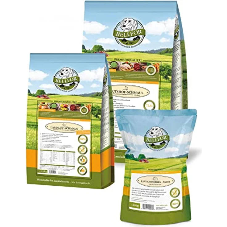 Bellfor Sparset Hunde-Trockenfutter Gutshof-Schmaus 7,5kg & Landgut-Schmaus 2,5kg, inkl. Kaninchenohren 200g, getreidefrei, mit natürlichen Zutaten – Bild 1