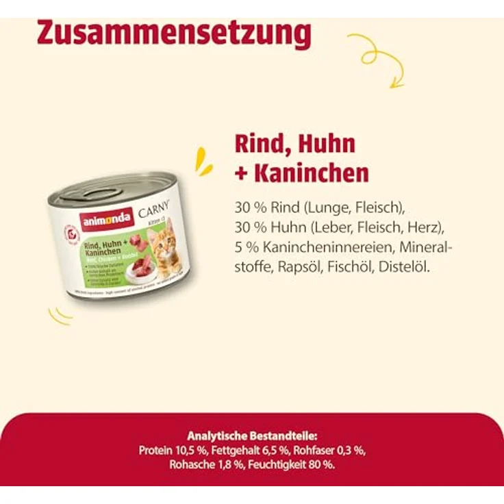 animonda Carny Kitten Rind, Huhn + Kaninchen, Katzen-Nassfutter für wachsende Katzen, 12x200g – Bild 7