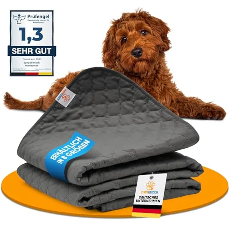 SympaTierisch wasserdichte Hundedecke, robuste Hundematte, rutschfest, 130 x 100 cm, grau, waschmaschinengeeignet