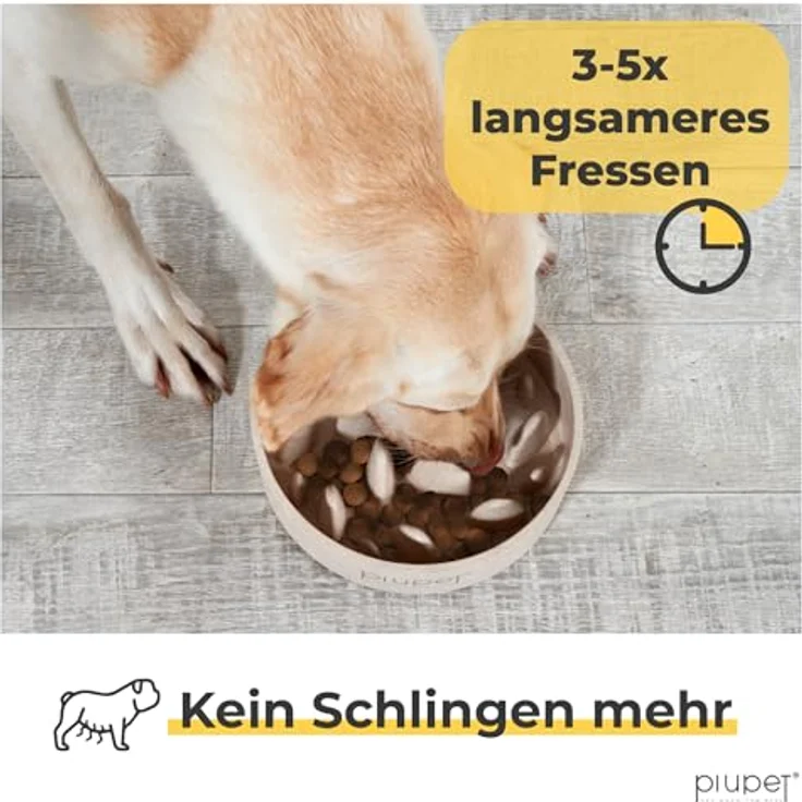 PiuPet® Antischlingnapf 0,4L, Spülmaschinenfest, Rutschfester Slow Feeder für große Hunde, Beige – Bild 2