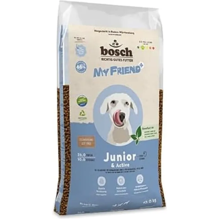 Bosch My Friend + Dog Junior & Active, Hundetrockenfutter für junge und aktive Hunde, 1 x 12 kg, optimale Nährstoffversorgung und stabile Verdauung