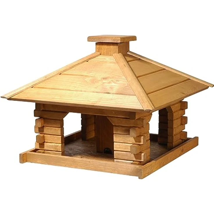 dobar 45300e Rustikales Vogelfutterhaus im Blockhaus-Stil mit dekorativem Holzdach, Vogelhaus mit integriertem Futtersilo, Kiefer, XL, braun – Bild 2