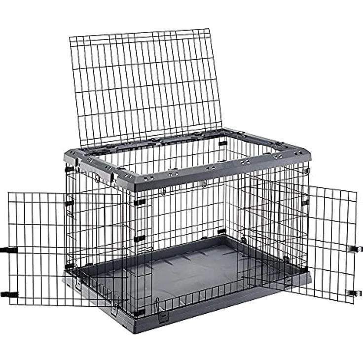 Ferplast Transportbox Superior, faltbare Hunde-Transportbox mit doppeltem Sicherheitsschloss, grau, B 107 x T 77 x H 73,5 cm – Bild 3