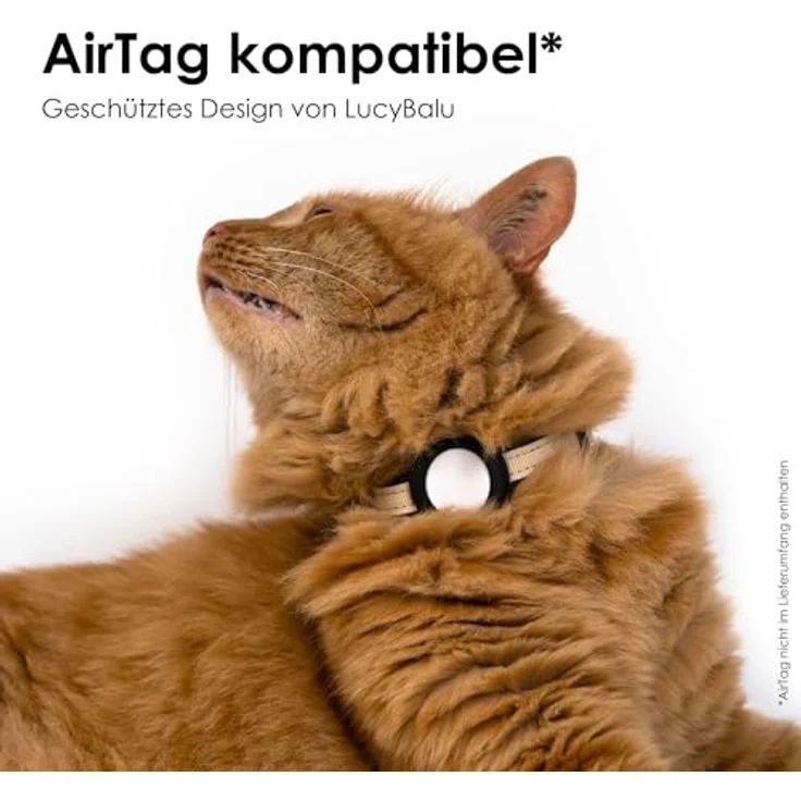 LucyBalu® Premium AirTag Katzenhalsband aus reißfestem Nylon, Größenverstellbar 20-31 cm, kompatibel mit Apple AirTag, Sand – Bild 2