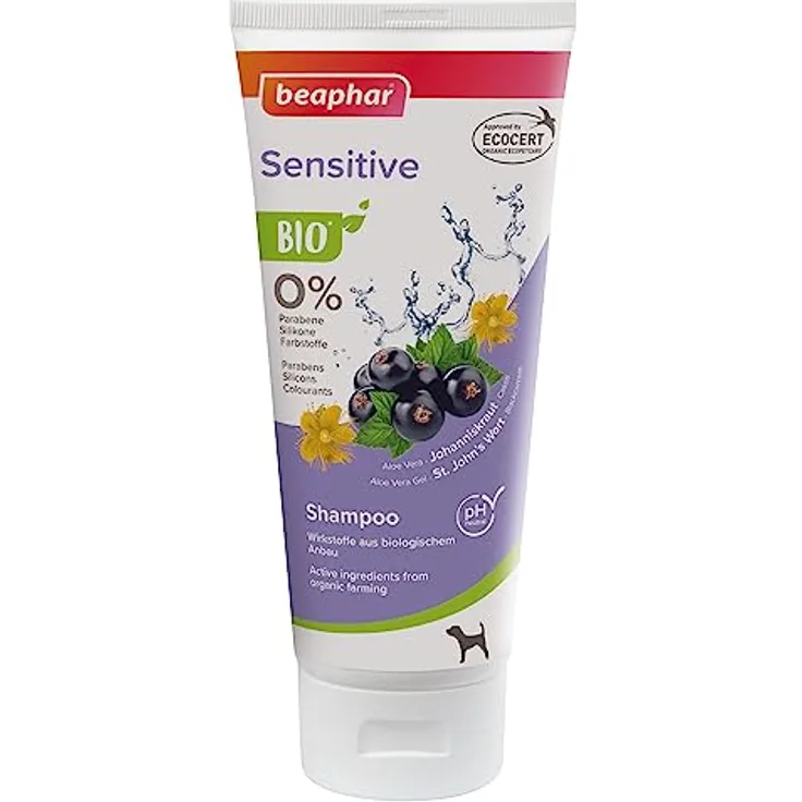 beaphar Bio Shampoo Sensitive für Hunde, mit Johanniskraut und Cassis aus biologischem Anbau, 200 ml, Weiß