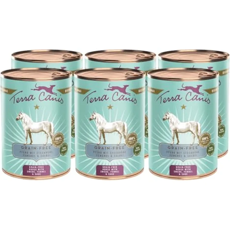 Terra Canis Premium-Nassfutter für Hunde, getreidefrei, mit Pferd, Steckrübe, Fenchel & Salbei, 6x400 g, 100% Lebensmittelqualität