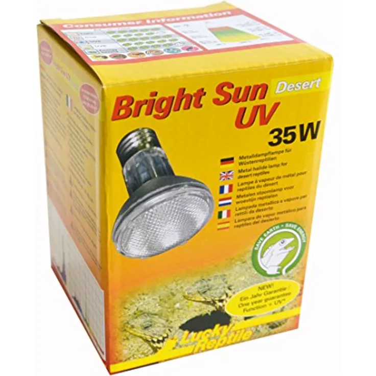 Lucky Reptile Bright Sun UV Desert, 35 Watt Terrarien-Wärmelampe mit optimalem Lichtspektrum für Wüstenreptilien