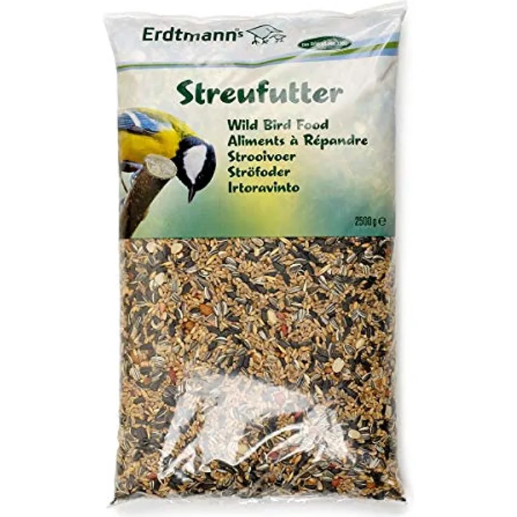 Erdtmanns Streufutter für Wildvögel, energiereiche Futtermischung mit Sonnenblumenkernen, Hirse & Getreide, 2,5 kg Beutel für Garten, Balkon & Futterhaus