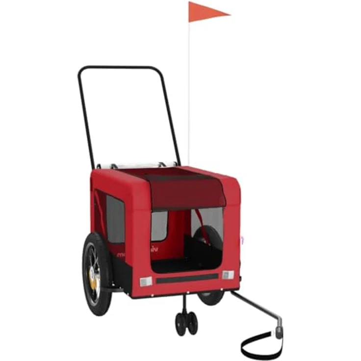 vidaXL Hunde-Transportbox Fahrradanhänger Hunde Rot und Schwarz Oxford-Gewebe Eisen mit PVC-Dach und belastbarer Platte – Bild 2