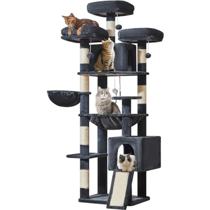 Taoqimiao 193cm Kratzbaum XXL, Multi-Level Katzenbaum für große Katzen mit 3 Plattformen und 7 Sisal-Kratzpfosten, MS047G – Bild 1