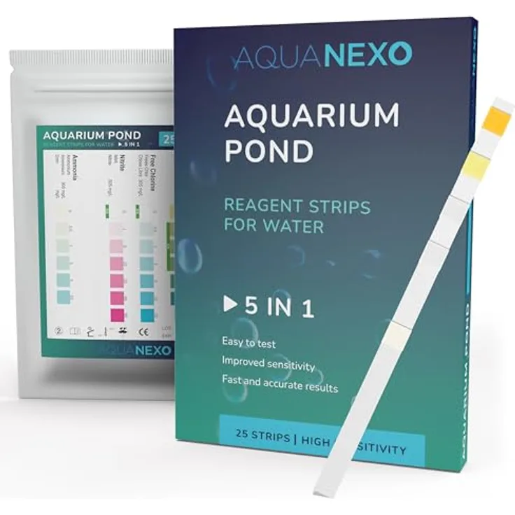 AQUANEXO 5in1 Wasserteststreifen für Aquarien, pH, Karbonat, Chlor, Ammonium, 25 Stück