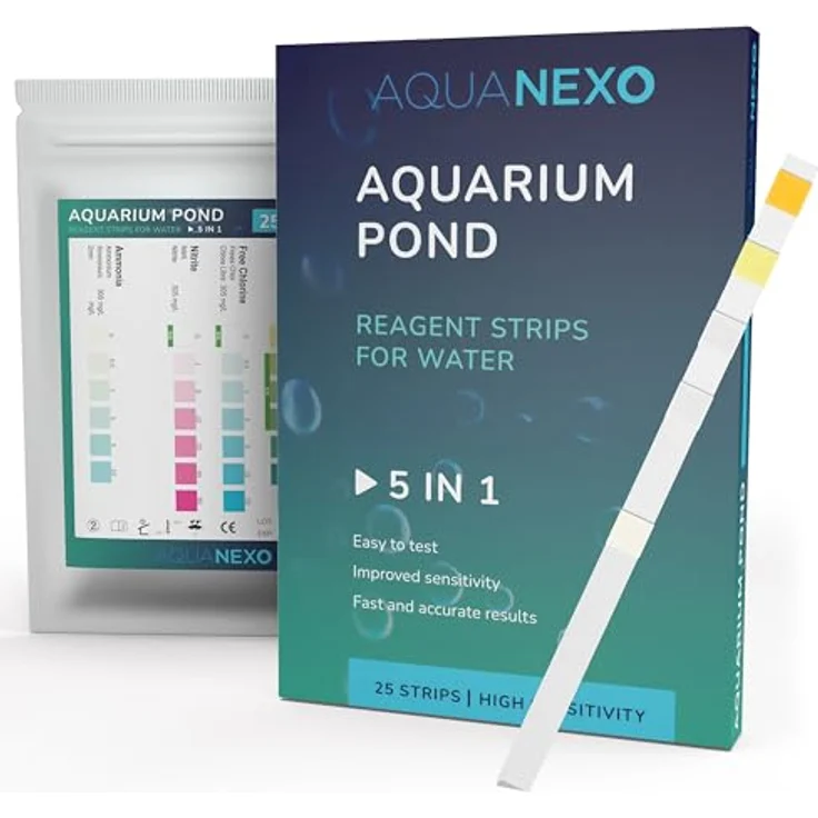 AQUANEXO 5in1 Wasserteststreifen für Aquarien, pH, Karbonat, Chlor, Ammonium, 25 Stück – Bild 1