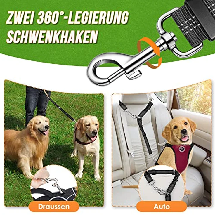 Nasjac Doppelte Hundeleine, 360° drehbarer Splitter für zwei Hunde, verstellbare stoßdämpfende Bungee-reflektierende Leine für kleine, mittlere und große Hunde – Bild 4