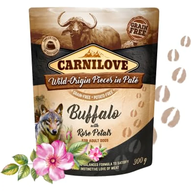 CARNILOVE Pouch Paté Buffalo with Rose Blossom, Getreidefreies Alleinfuttermittel für Hunde, 3er Pack, 3 x 300 g, reich an Antioxidantien – Bild 3