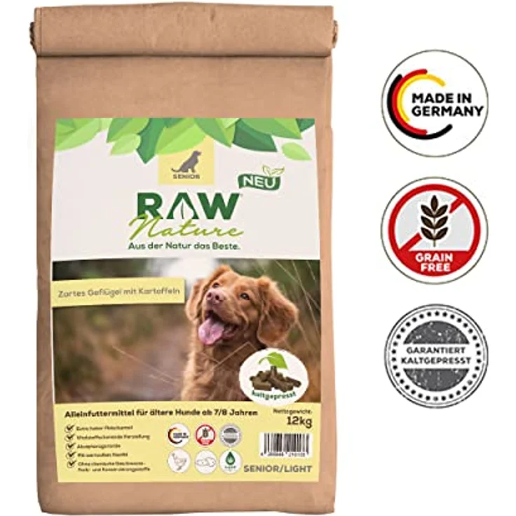 RAW Nature Trockenfutter Senior mit Huhn, 12kg, Kaltgepresstes, Getreidefreies Hundefutter, 100% Muskelfleisch, für alle Rassen und empfindliche Hunde – Bild 2