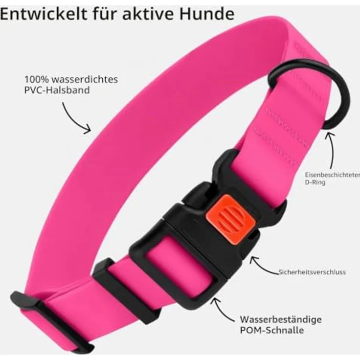 CollarDirect Wasserdichtes Hundehalsband, Verstellbar aus Silikon und Kunststoff, Geruchsresistent, Leicht zu Reinigen, Sicherheitsverschluss, Rosa, XL (45-66 cm) – Bild 2