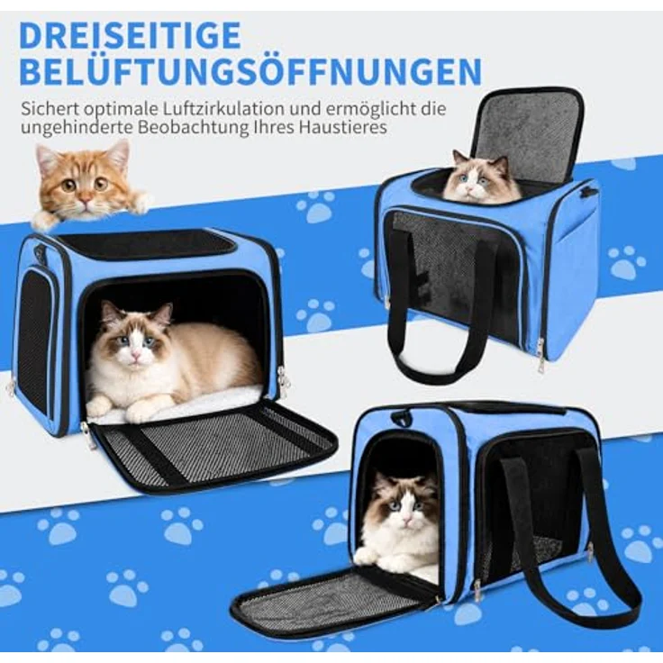 Aipwerer Faltbare Katzen Transportbox, atmungsaktiv und tragbar, M/L, strapazierfähiges Polyester, mehrere Einstiegsöffnungen – Bild 5
