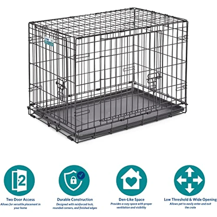 MidWest Homes for Pets iCrate Hundebox, klappbar, 2 Türen, Trennwand, auslaufsichere Bodenwanne, sichere Verriegelungen, Drahtgitterbox für mittelgroße Rassen, tragbar, robust, 76 cm – Bild 4