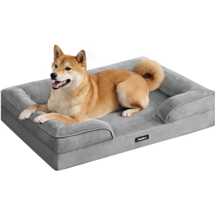 Feandrea Orthopädisches Hundebett PGW322GD01, Hundekissen L mit erhöhter Randpolsterung, Noppenschaumstoff, abnehmbarer Bezug, waschbar, rutschfest, wasserabweisend, Taubengrau, 89 x 63 x 16 cm – Bild 1