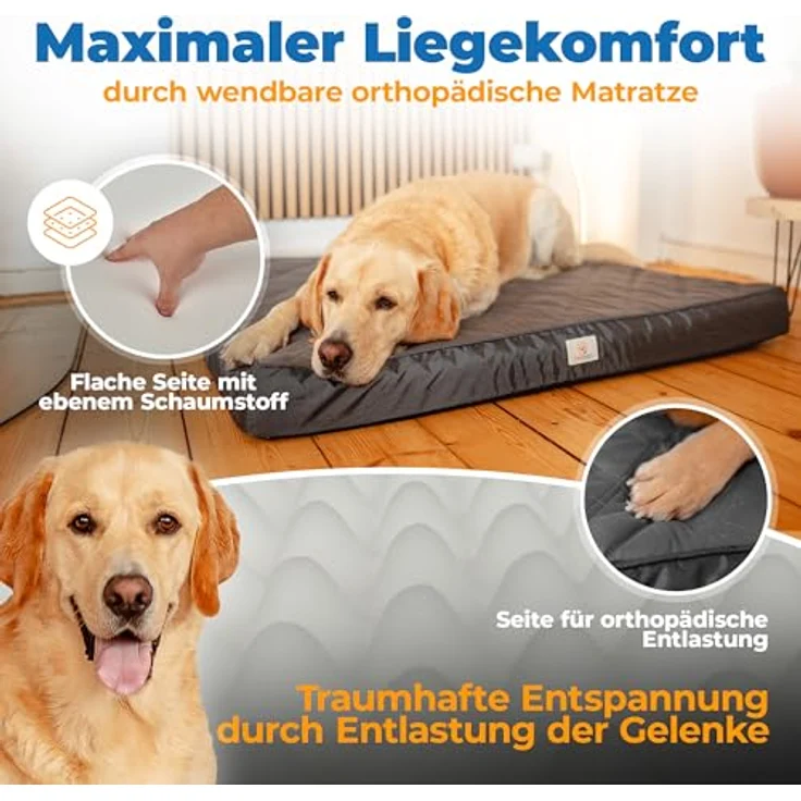 SympaTierisch Orthopädisches Hundebett [Wasserdicht] mit rutschfestem Kissen und waschbarem Bezug, 110x100x9 cm, für kleine bis große Hunde – Bild 3