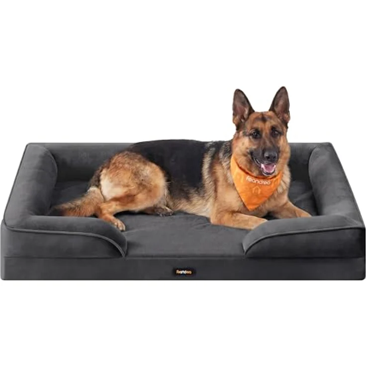 Feandrea Orthopädisches Hundebett PGW325GN01, XXXL mit erhöhtem Rand, Noppenschaumstoff, abnehmbarer waschbarer Bezug, rutschfest, schiefergrau, 122 x 85 x 17 cm – Bild 1