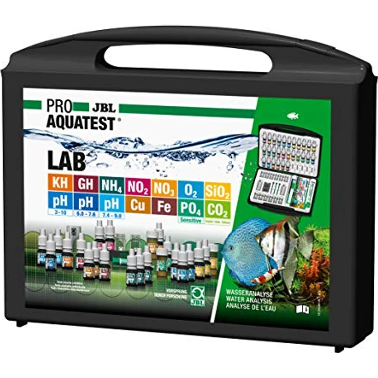 JBL ProAquaTest Lab, Aquarium-Wassertestset mit 13 Tests, Glasküvetten und CO2-Tabelle – Bild 1