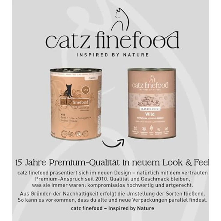 catz finefood N° 9 Wild Feinkost Katzenfutter nass, mit 70% Wild, Kartoffel & Preiselbeere, 6 x 400g Dosen – Bild 4