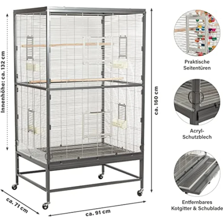 Montana Cages Casa 90, Zimmervoliere mit Antik/Platinum Finish, 91 x 71 x 160 cm, ungiftige AVILON(R)-Pulverbeschichtung, inklusive Plexiglasscheiben und Anflugklappen – Bild 2