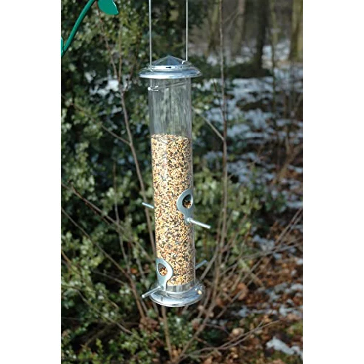 dobar Großer Futtersäule mit Vier Futterplätzen für Vögel, XL-Futterspender für Wildvögel zum Aufhängen, 9,5 x 9,5 x 39 cm, Metall – Bild 3
