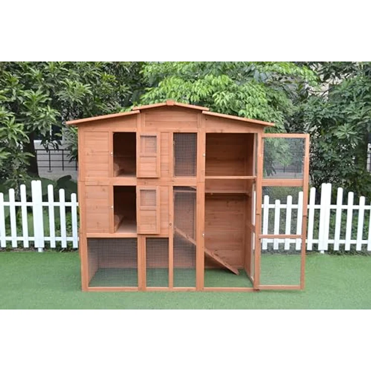 Mucola Hasenstall mit Freilaufgehege, Kleintiergehege aus Holz 171x80x166 cm, inkl. 2 Rampen, 2 Nestboxen (4 Nistplätze), wetterfest und sicher – Bild 2