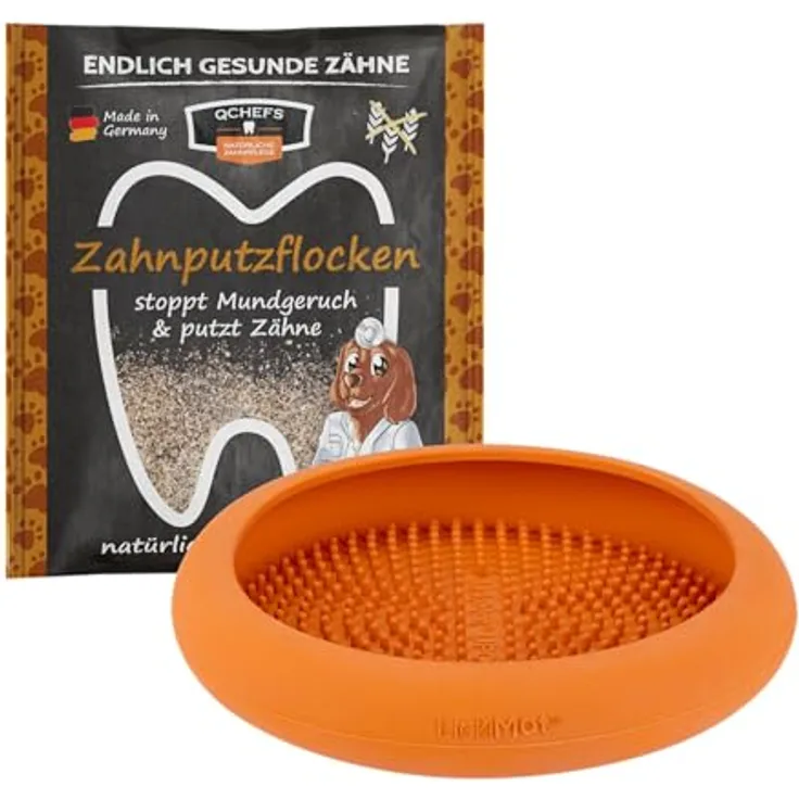 QCHEFS Zahnputzflocken Leckmatte UFO, Hund Zahnpflege Futternapf aus lebensmittelechtem Gummi, spülmaschinenfest und robust