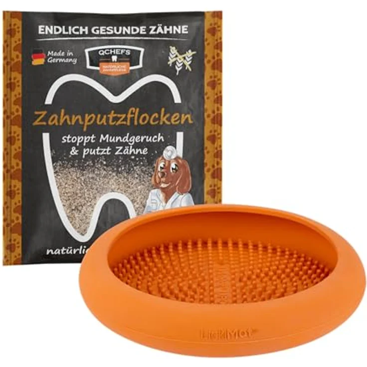 QCHEFS Zahnputzflocken Leckmatte UFO, Hund Zahnpflege Futternapf aus lebensmittelechtem Gummi, spülmaschinenfest und robust – Bild 1