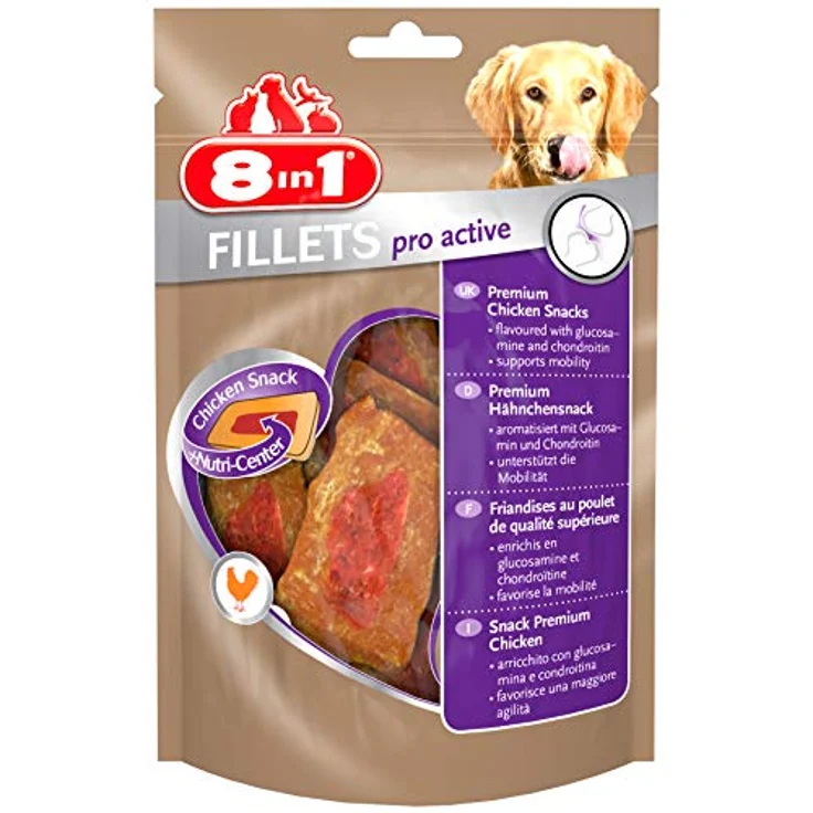 8in1 Fillets pro active Größe S, Hundesnack ohne Zucker mit Geflügel, 80 g – Bild 1