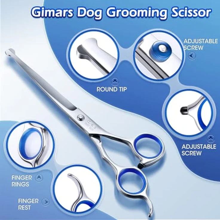Gimars Professionelle 5-in-1 Fellschere für Hunde, 4CR mit runder Sicherheitsspitze, Titanbeschichtung, gerade, Effilierschere und gebogene Schere – Bild 4