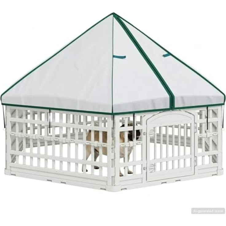 vidaXL Freigehege 6-Panel-Hundespielplatz, flexibles Kunststoffdesign, 177,5 x 154,5 x 112 cm, wetterbeständig, weiß – Bild 1