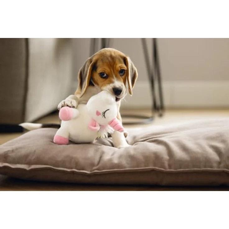 Beeztees Spielknochen Hundespielzeug Puppy Einhorn Owen weiß, Zahnfreundlich und kuschelig – Bild 3